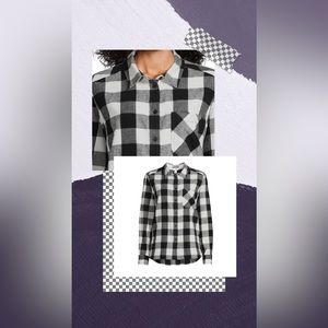 Small Time and Tru Women's Checkered Button Down Flannel Shirt with Long Sleeves